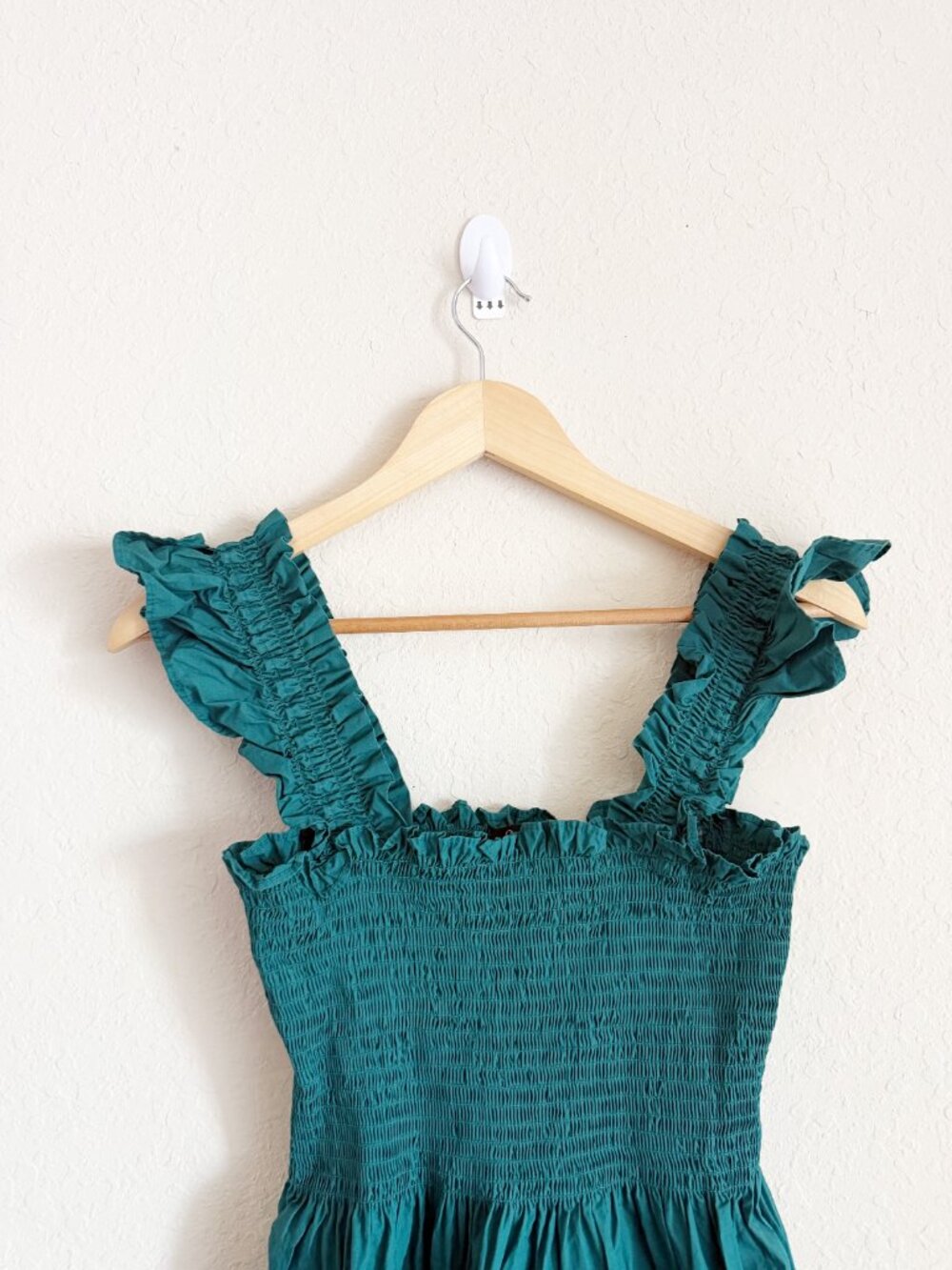 Quince Teal Organic Cotton Poplin Smocked Ruffle Tiered Midi Dress M - Picture 3 of 6